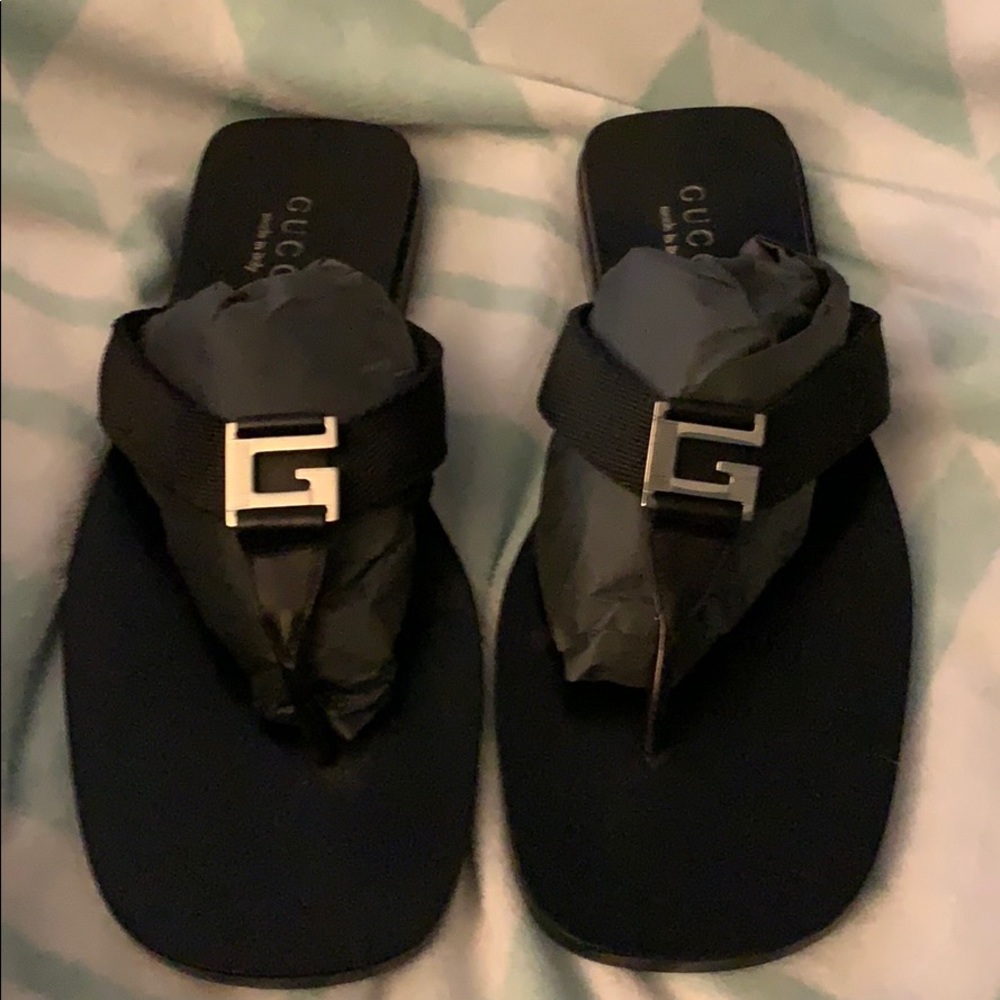 Gucci Black Sandal Thong Slides Size 8.5